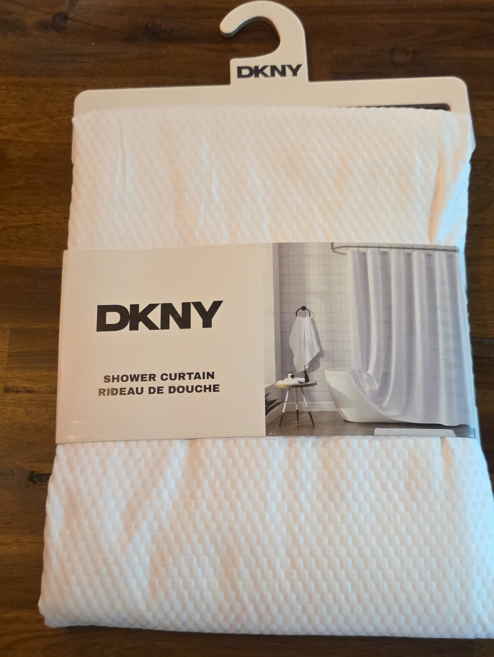 DKNY White Shower Curtain - Textured Cotton-Blend